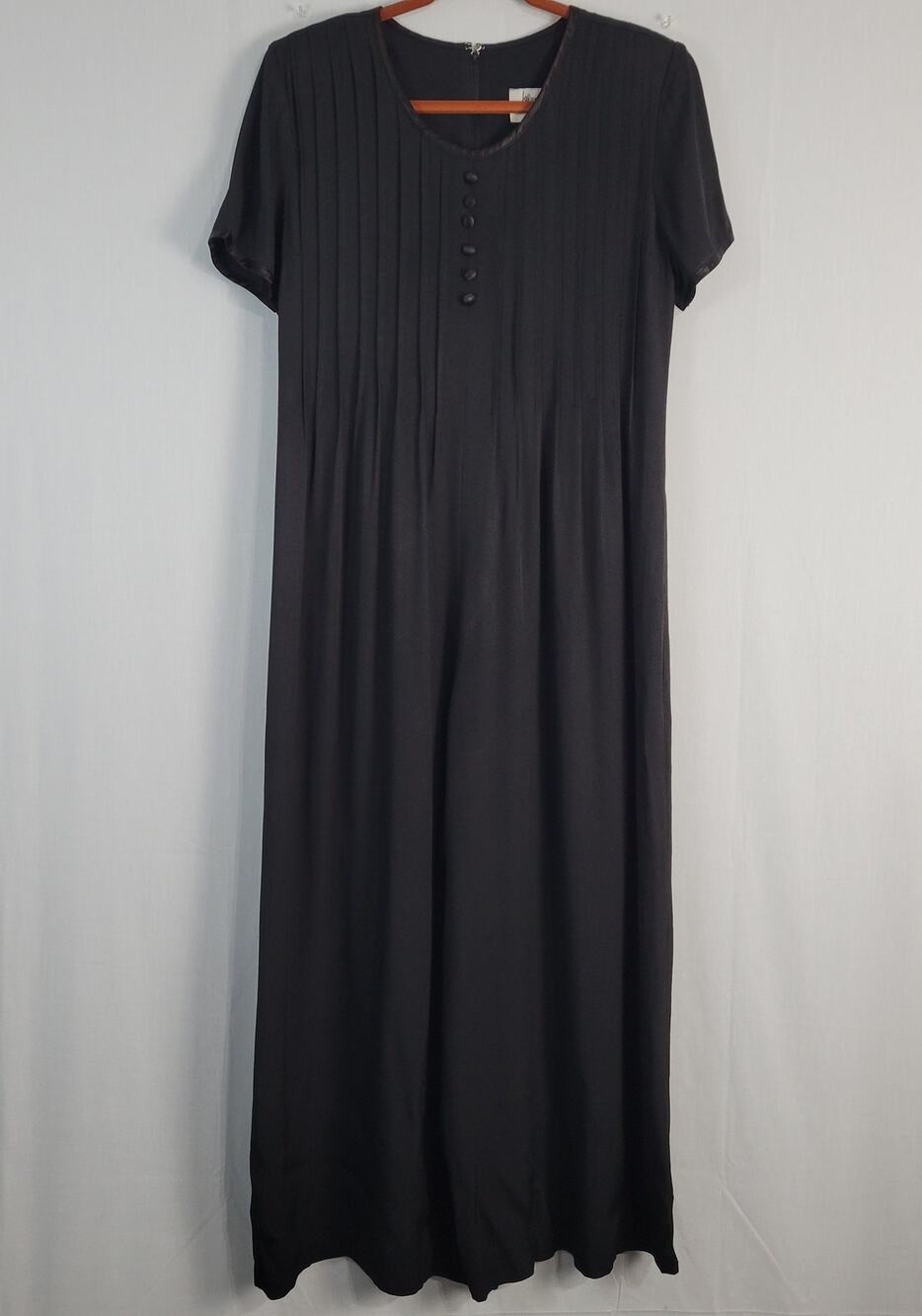 Vintage Short Sleeve Pintuck Wide Leg Jumpsuit size 10 Black 90s Casual USA